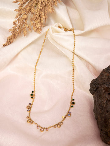 Women Gold-Plated Cubic Zirconia Stainless Steel Necklace