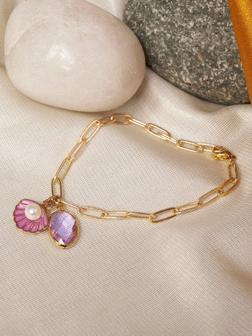Women Gold-Plated Cubic Zirconia Studded Link Bracelet