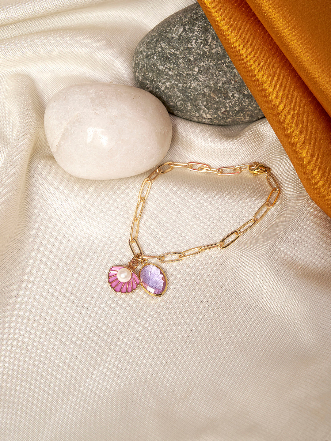 Women Gold-Plated Cubic Zirconia Studded Link Bracelet