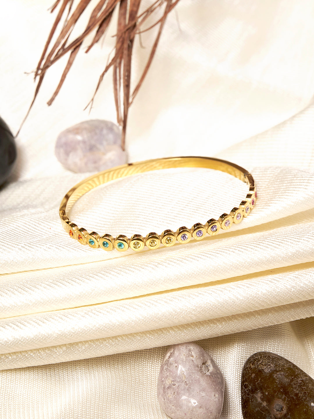 Women Cubic Zirconia Gold-Plated Cuff Bracelet
