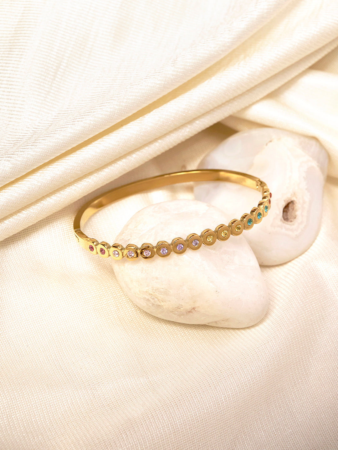 Women Cubic Zirconia Gold-Plated Cuff Bracelet