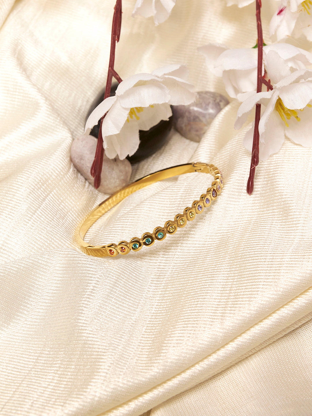 Women Cubic Zirconia Gold-Plated Cuff Bracelet