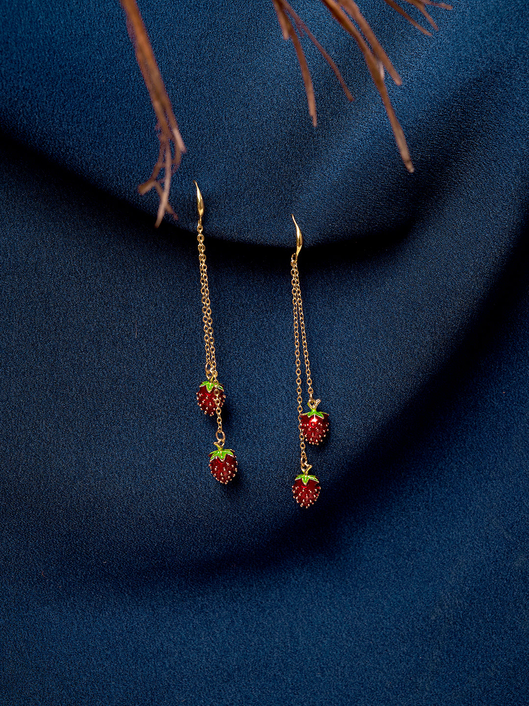 Women Gold Plated Strawberry Shaped Stainless Steel Drop Earrings