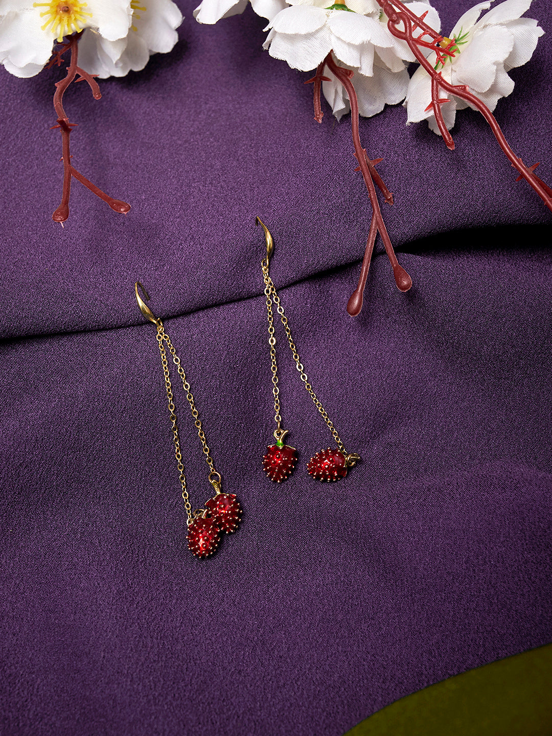 Women Gold Plated Strawberry Shaped Stainless Steel Drop Earrings