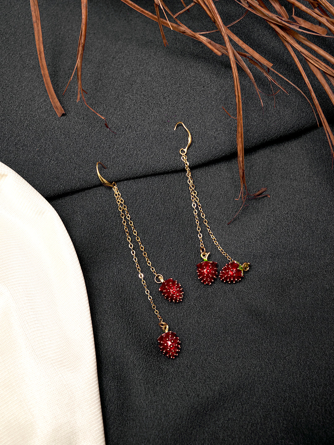 Women Gold Plated Strawberry Shaped Stainless Steel Drop Earrings
