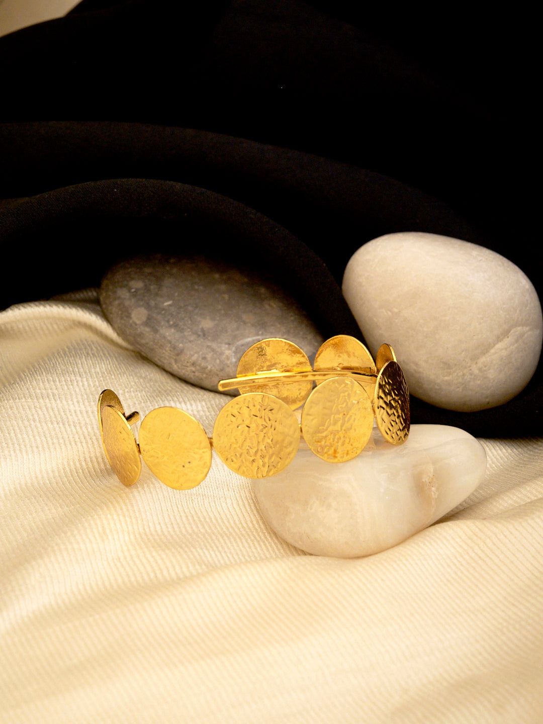 Women Gold-Plated Textured Adjustable Bangle Style Bracelet