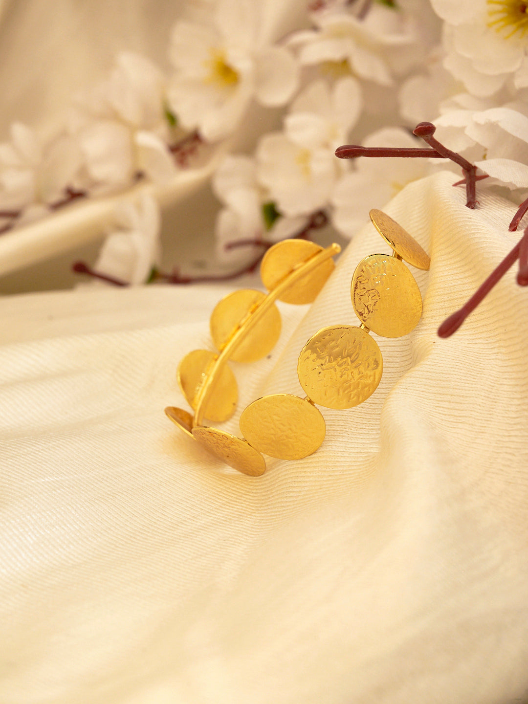 Women Gold-Plated Textured Adjustable Bangle Style Bracelet