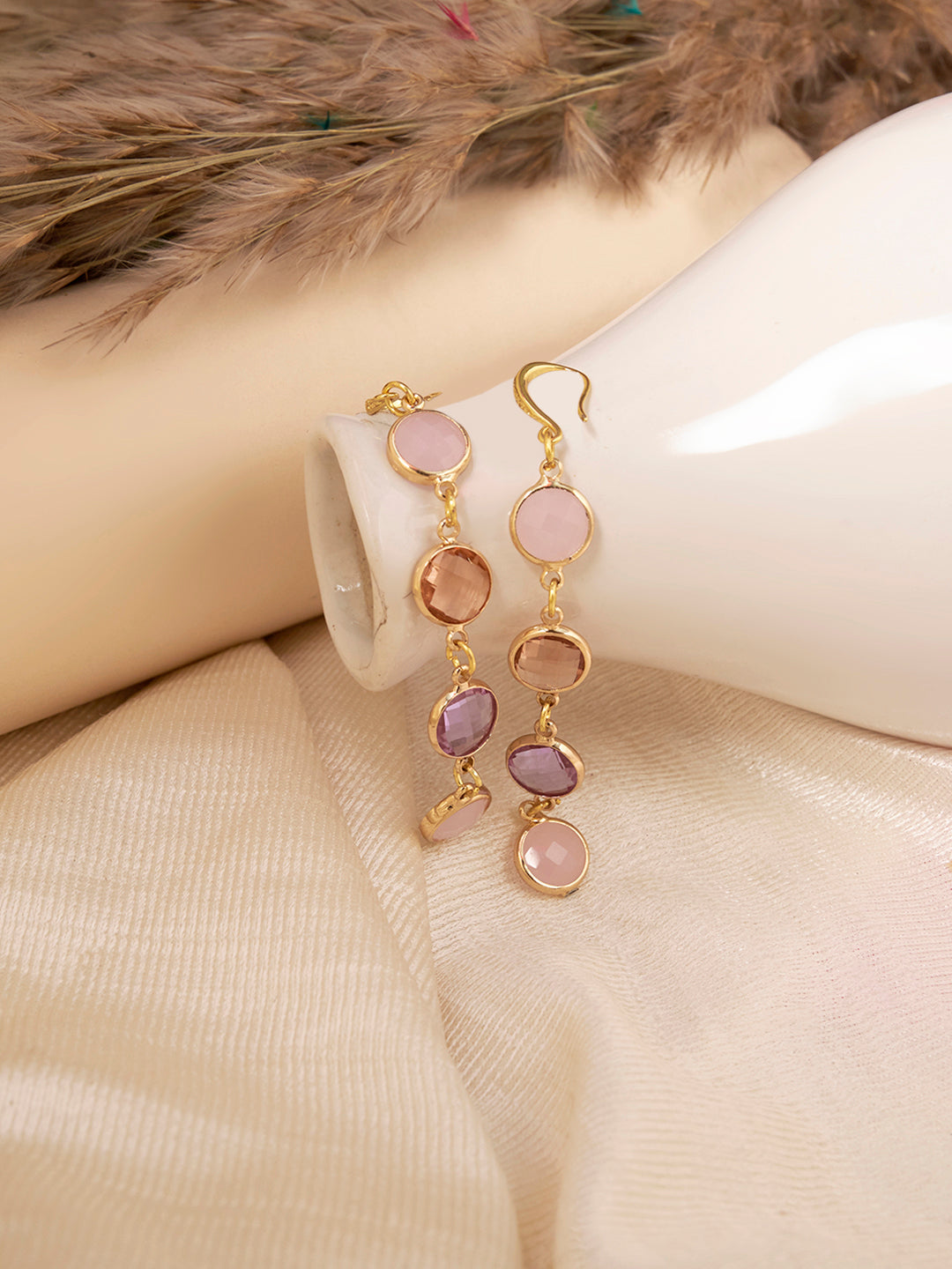 Women Gold Plated Cubic Zirconia Stud Stainless Steel Drop Earrings