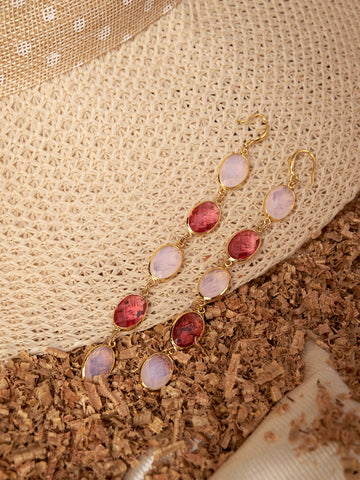 Gold Plated Stainless Steel Cubic Zirconia Peach Pink Earrings
