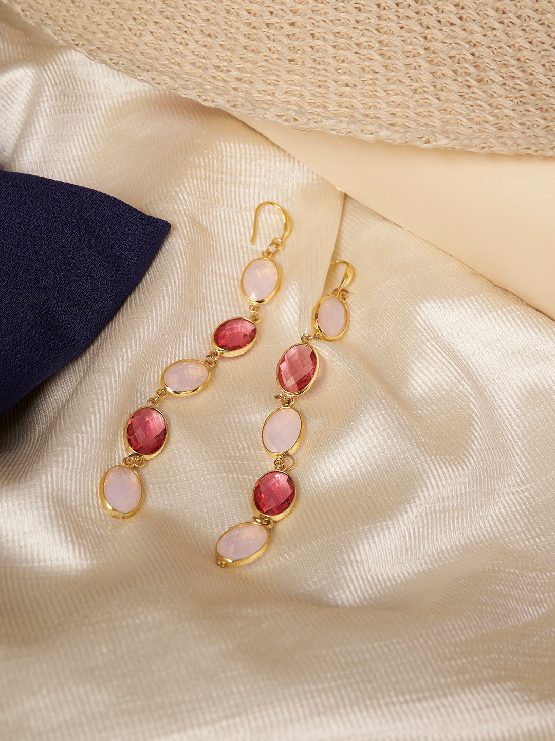 Gold Plated Stainless Steel Cubic Zirconia Peach Pink Earrings