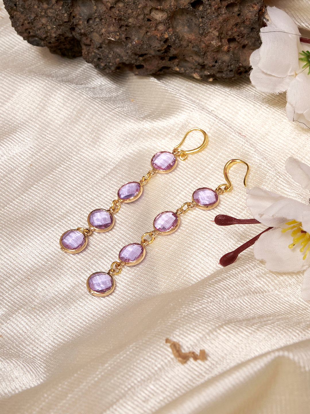 Women Gold Plated Purple Drop Earrings