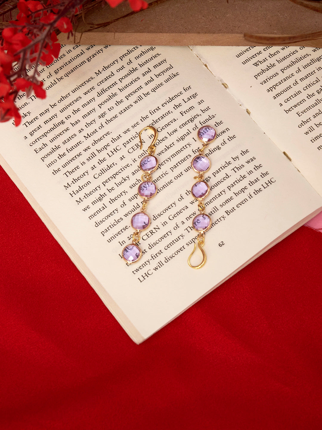 Women Gold Plated Purple Drop Earrings