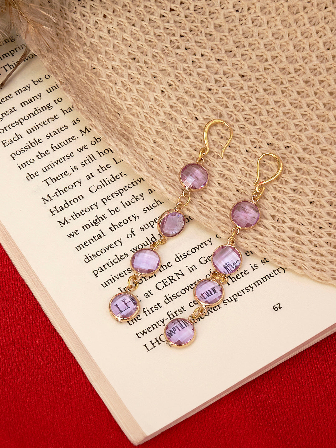 Women Gold Plated Purple Drop Earrings