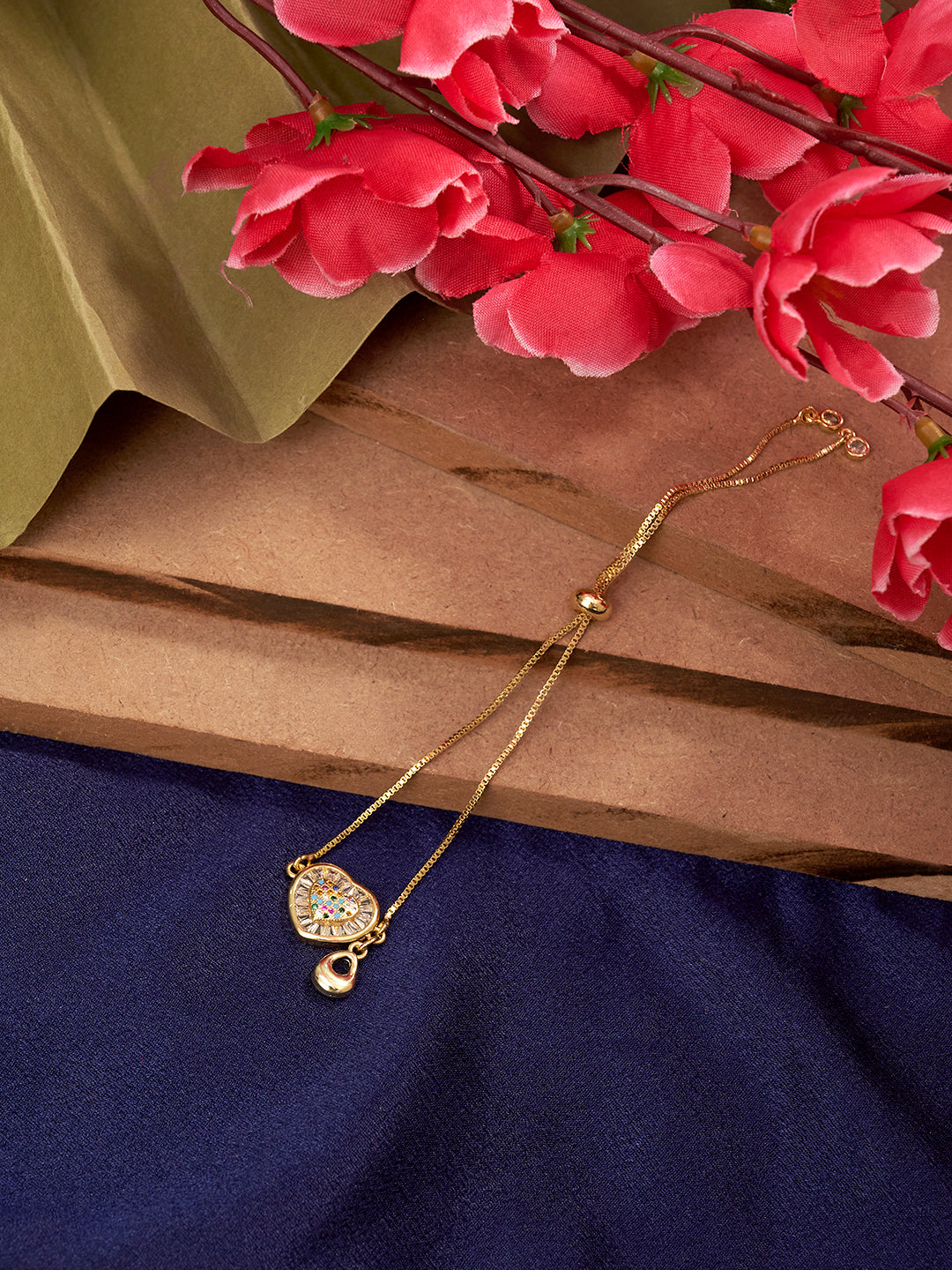 Women Gold-Plated Heart Wraparound Charm Bracelet