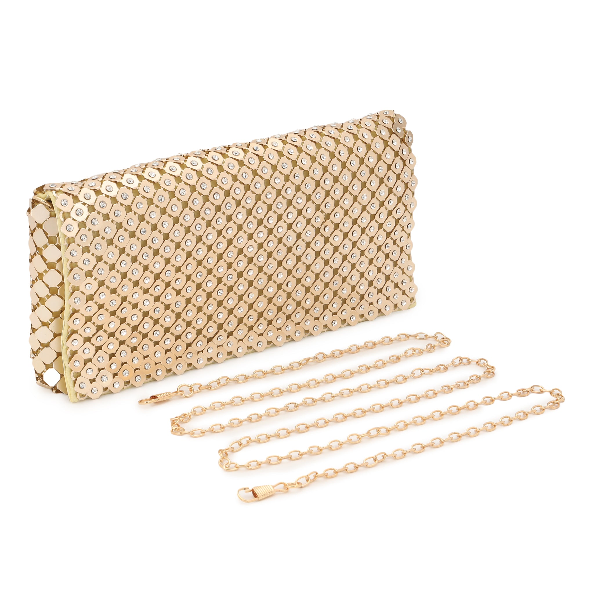 Embellished Golden Metallic Sling Bag