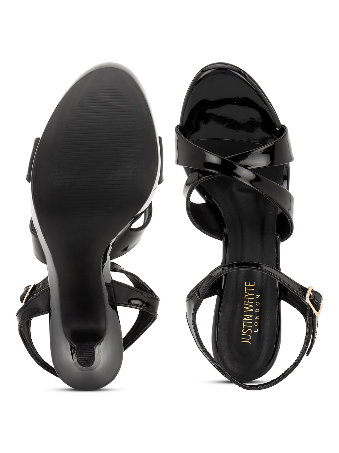Fancy Black Stiletto High Heel Sandals