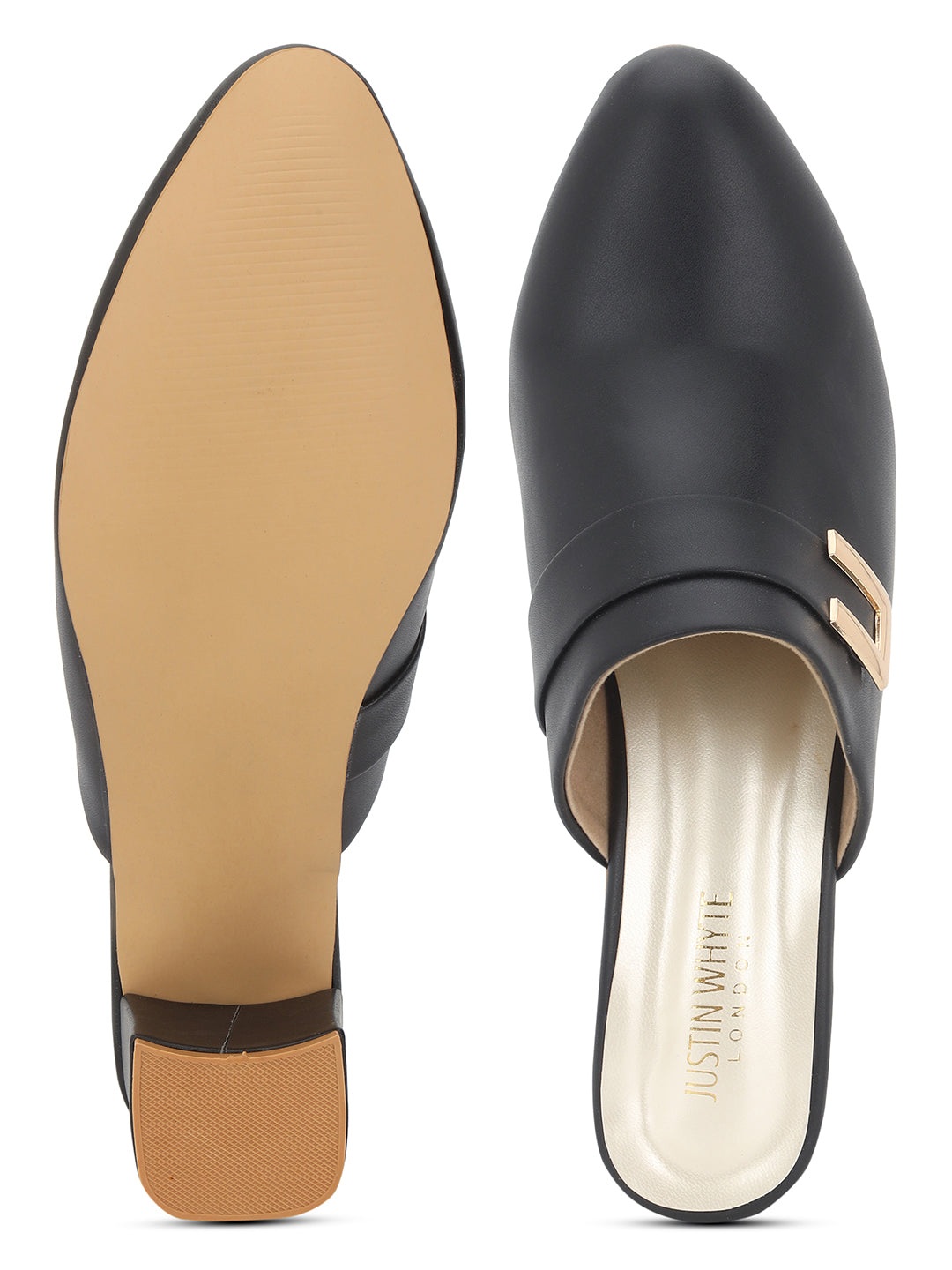 Black Block Heel Buckled Pumps