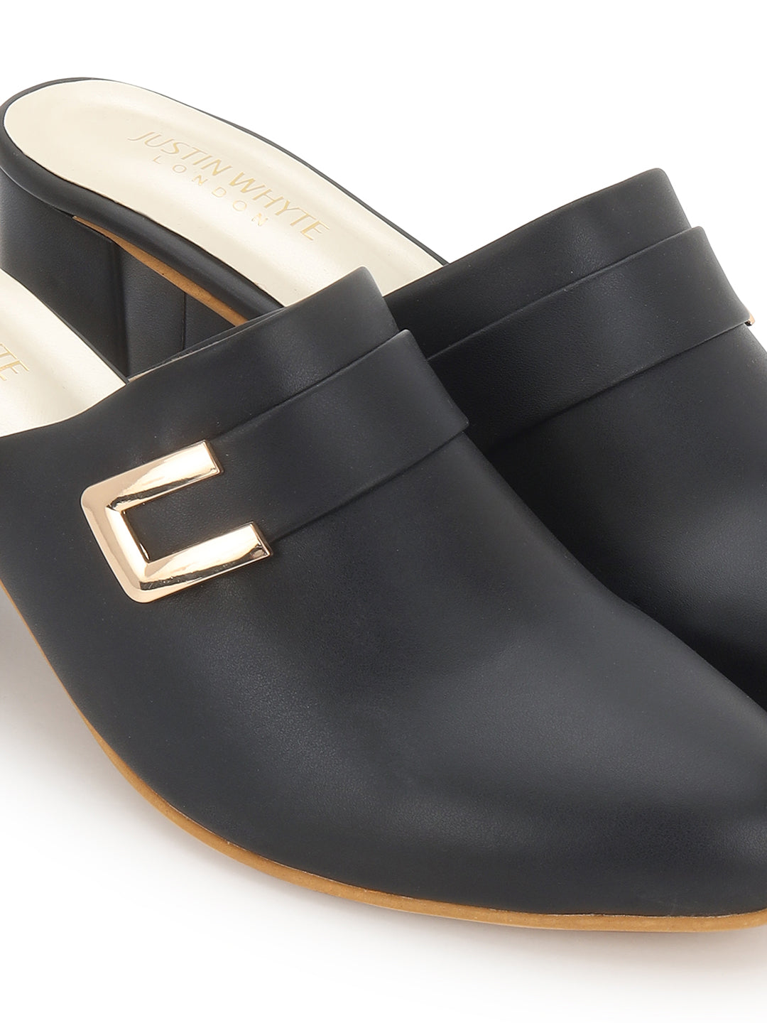 Black Block Heel Buckled Pumps