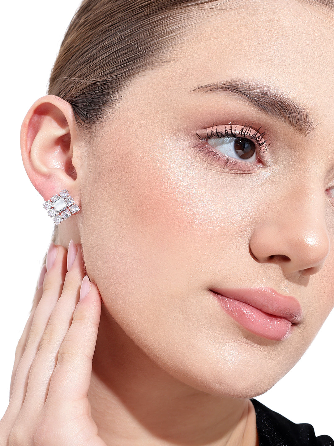 Women Square White Stone Platinum Plated Earrings