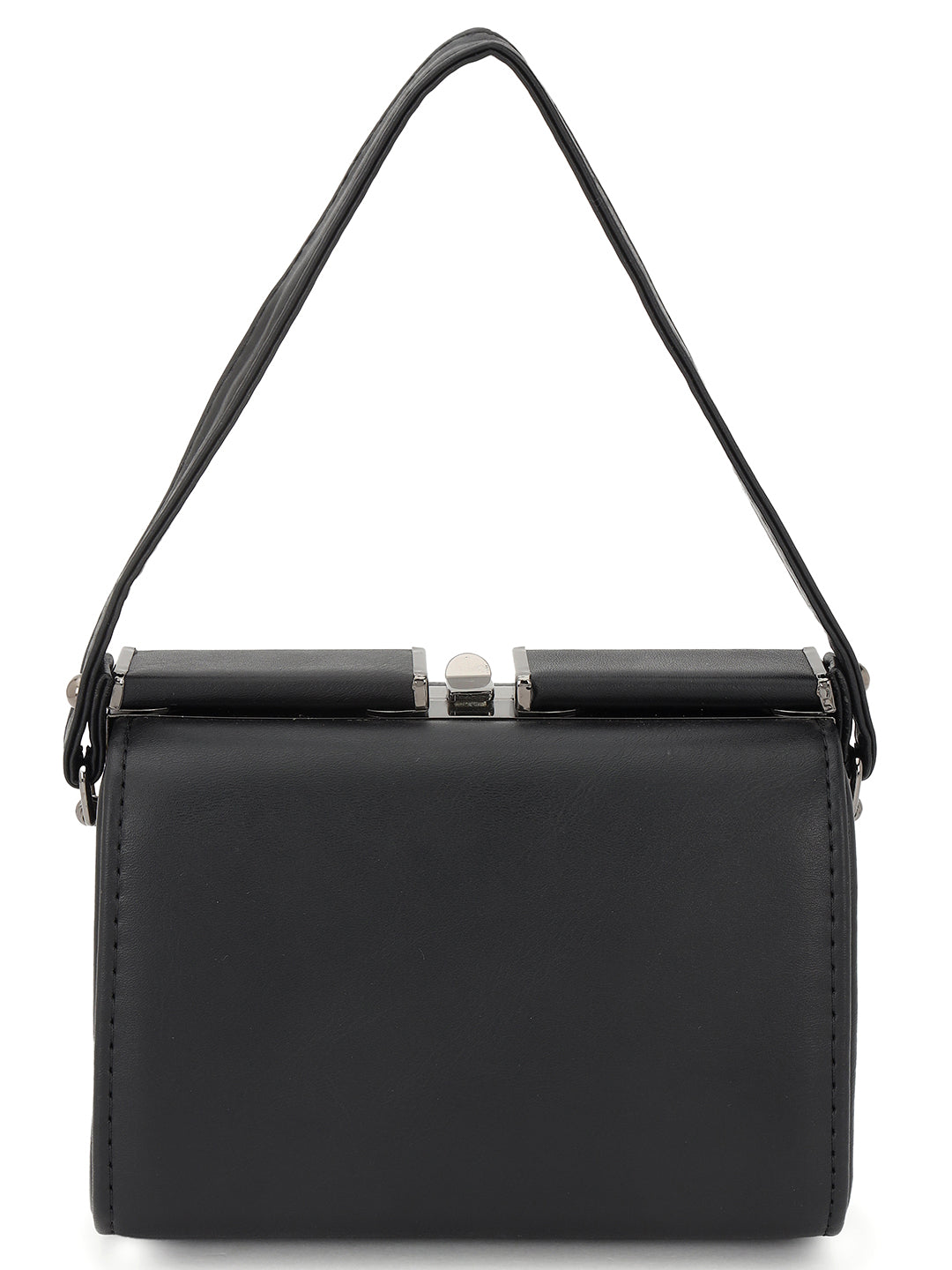 Floral Printed Leather Black Handbag