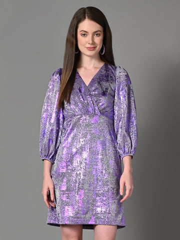 Embellished Lavender Flared Party Dress