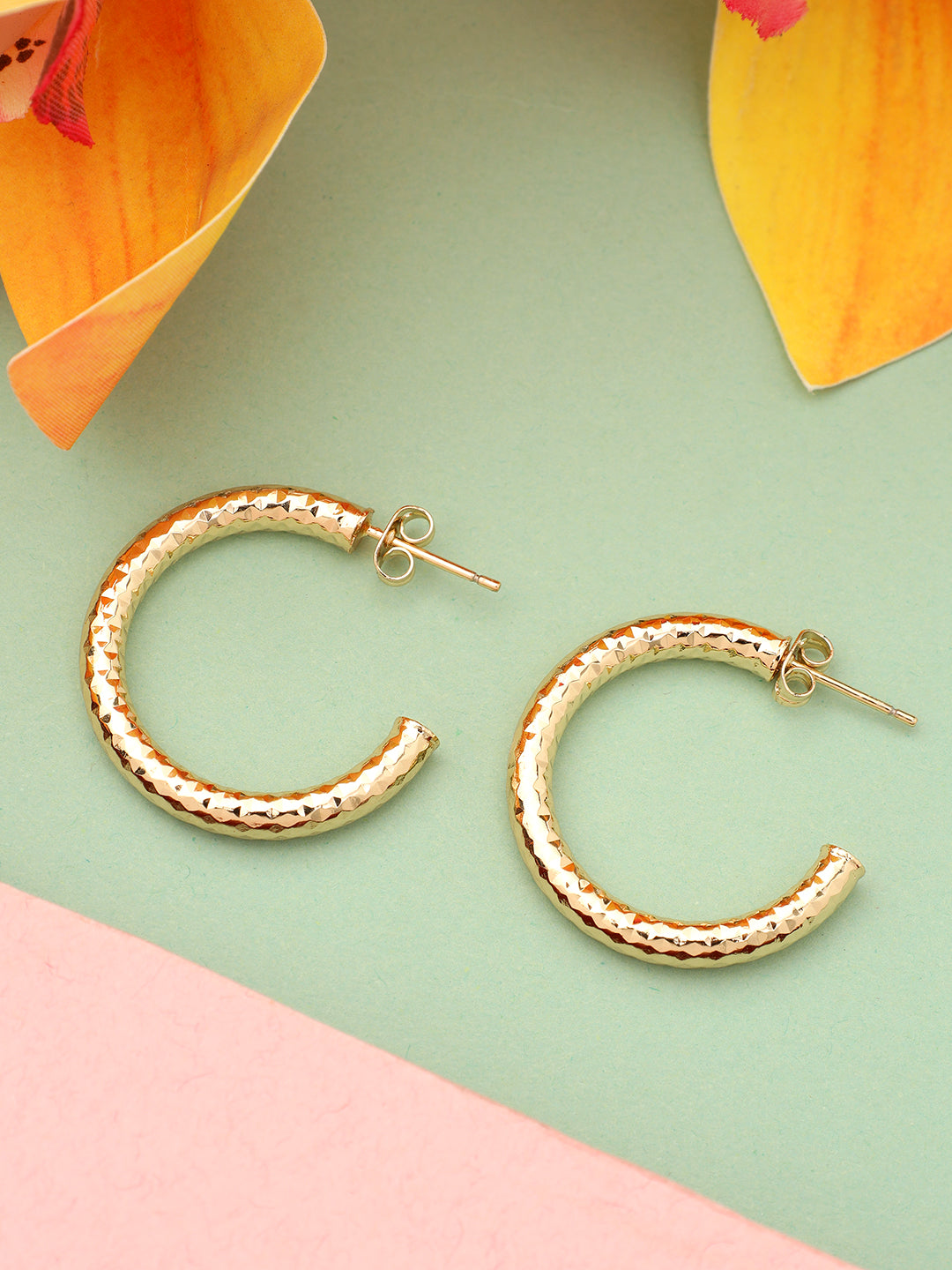 Women Gold Plated Circular Half Hoop Earrings