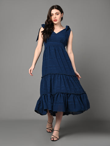 Alexandra V-neck Tiered Sea Blue Dress