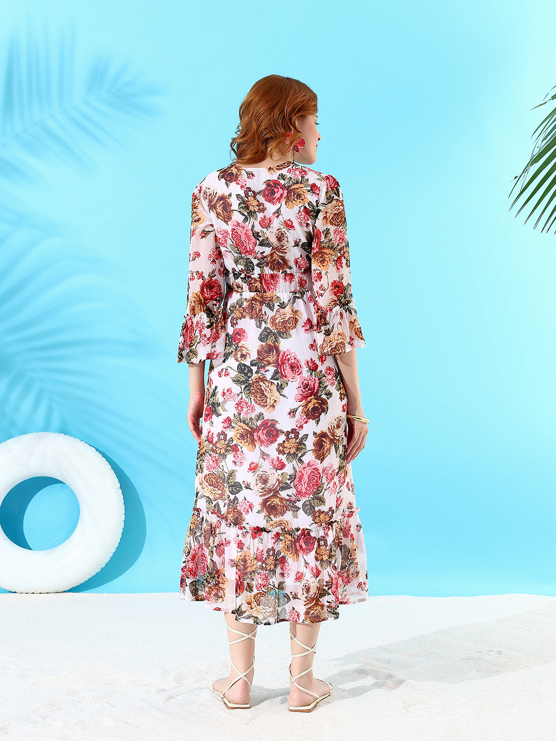 Printed Chiffon V-neck Dress
