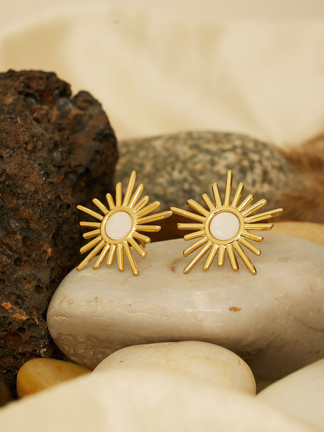 Women Gold Plated Sun Rays Stud Earrings
