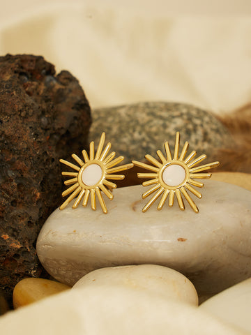 Women Gold Plated Sun Rays Stud Earrings