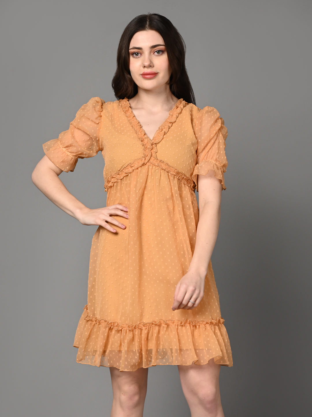 Stylish Orange Ruffled Dress
