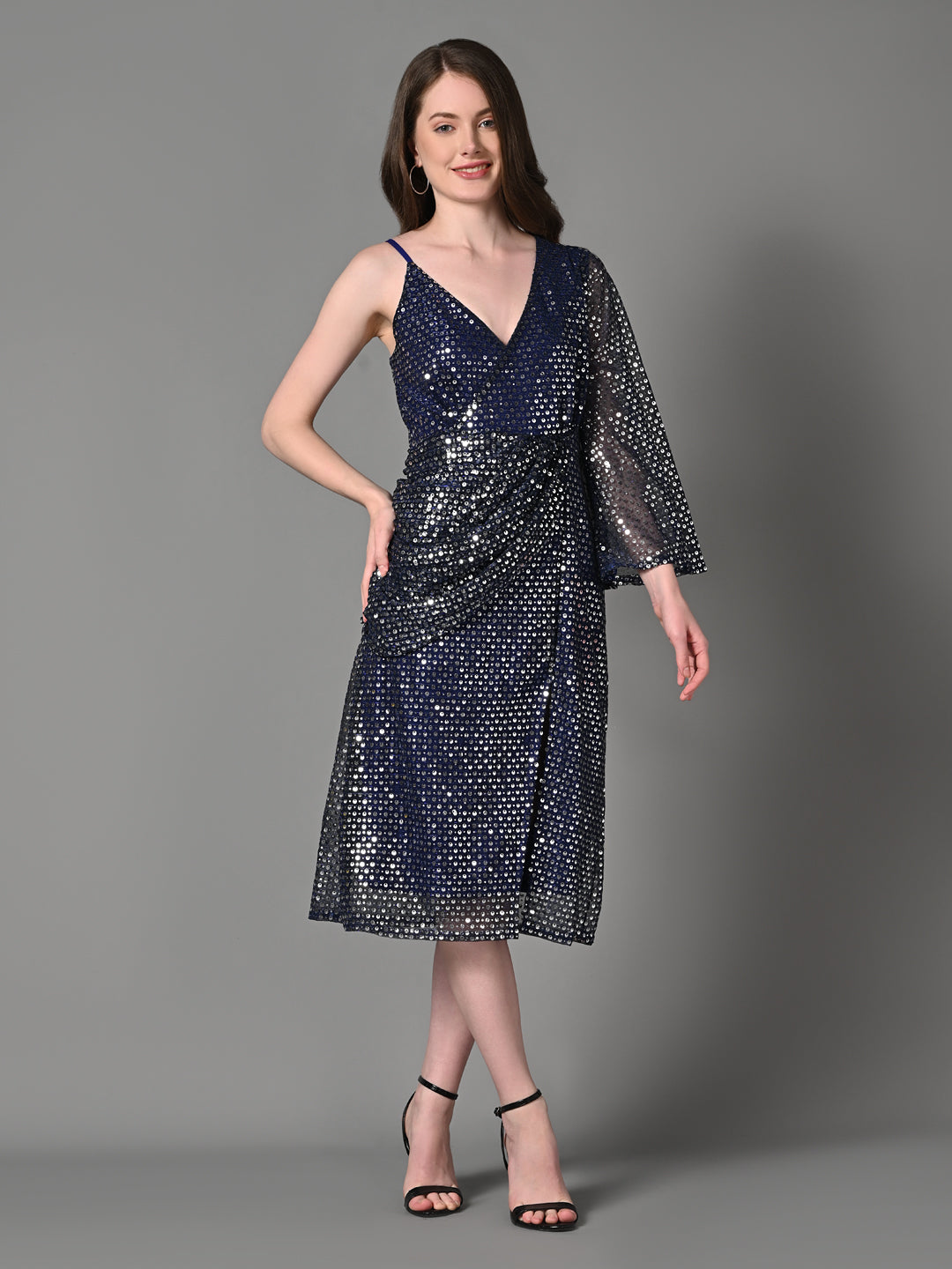 Embellished Blue Layered Party dress