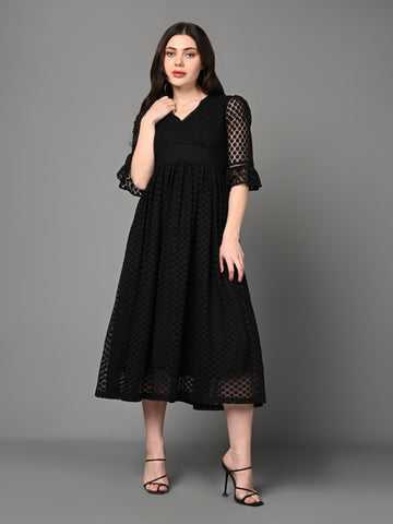 Stylish Black Textured Flared Dress