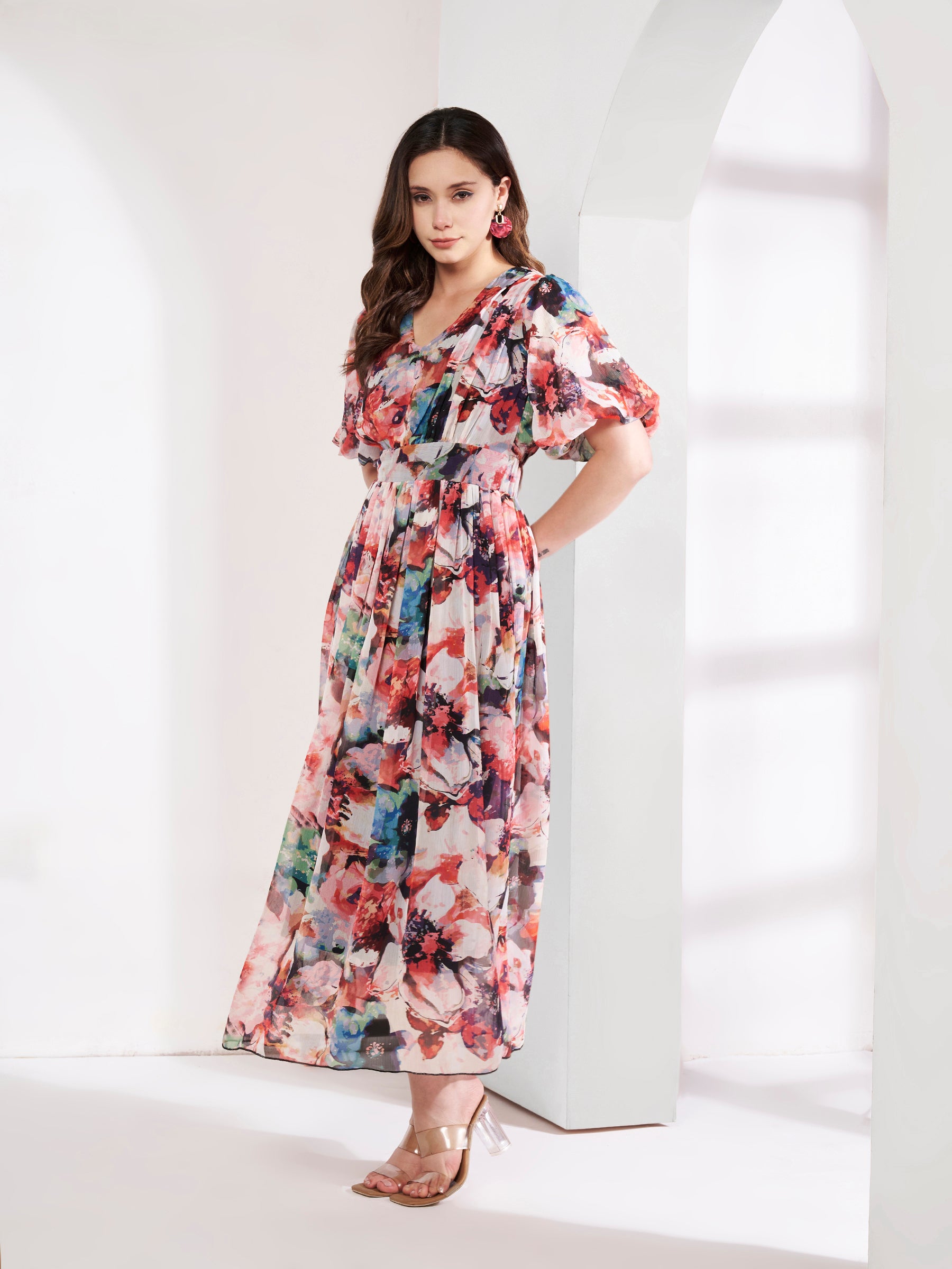Printed Floral Midi Dress