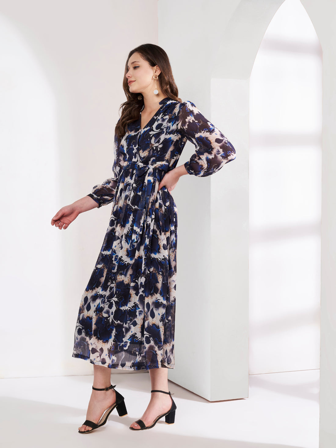 Printed Black and White Flared Dress