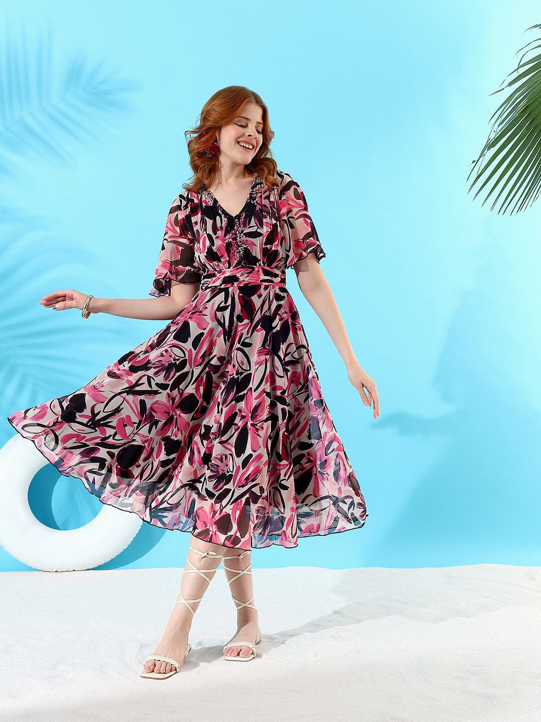 Printed Chiffon Embelished Dress