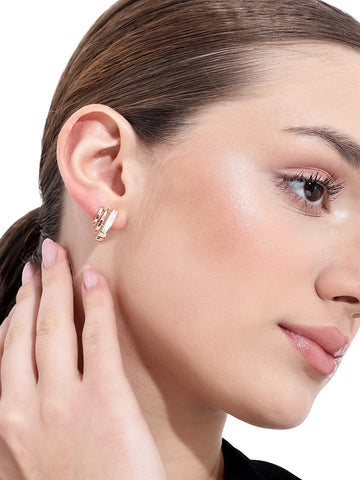 Gold Curled Stripe Pattern Earrings