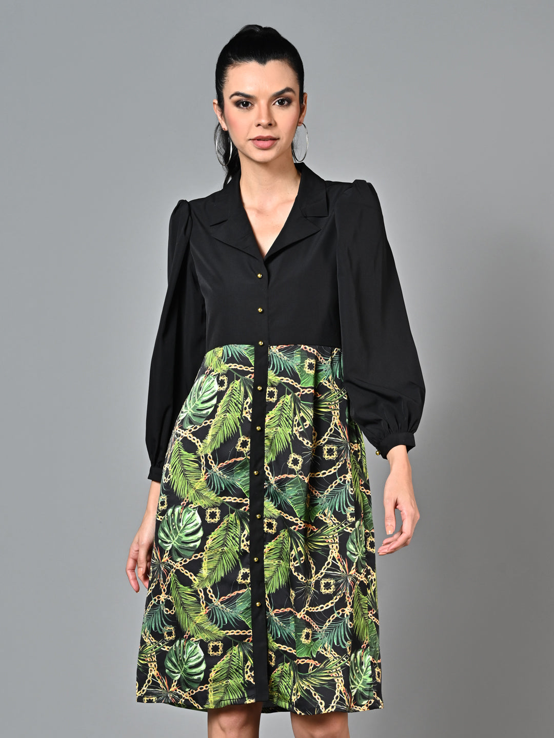 Stylish Printed Flared Shirt Dress