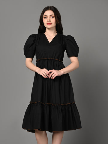 Fancy Black Pleated Ruffled Dress