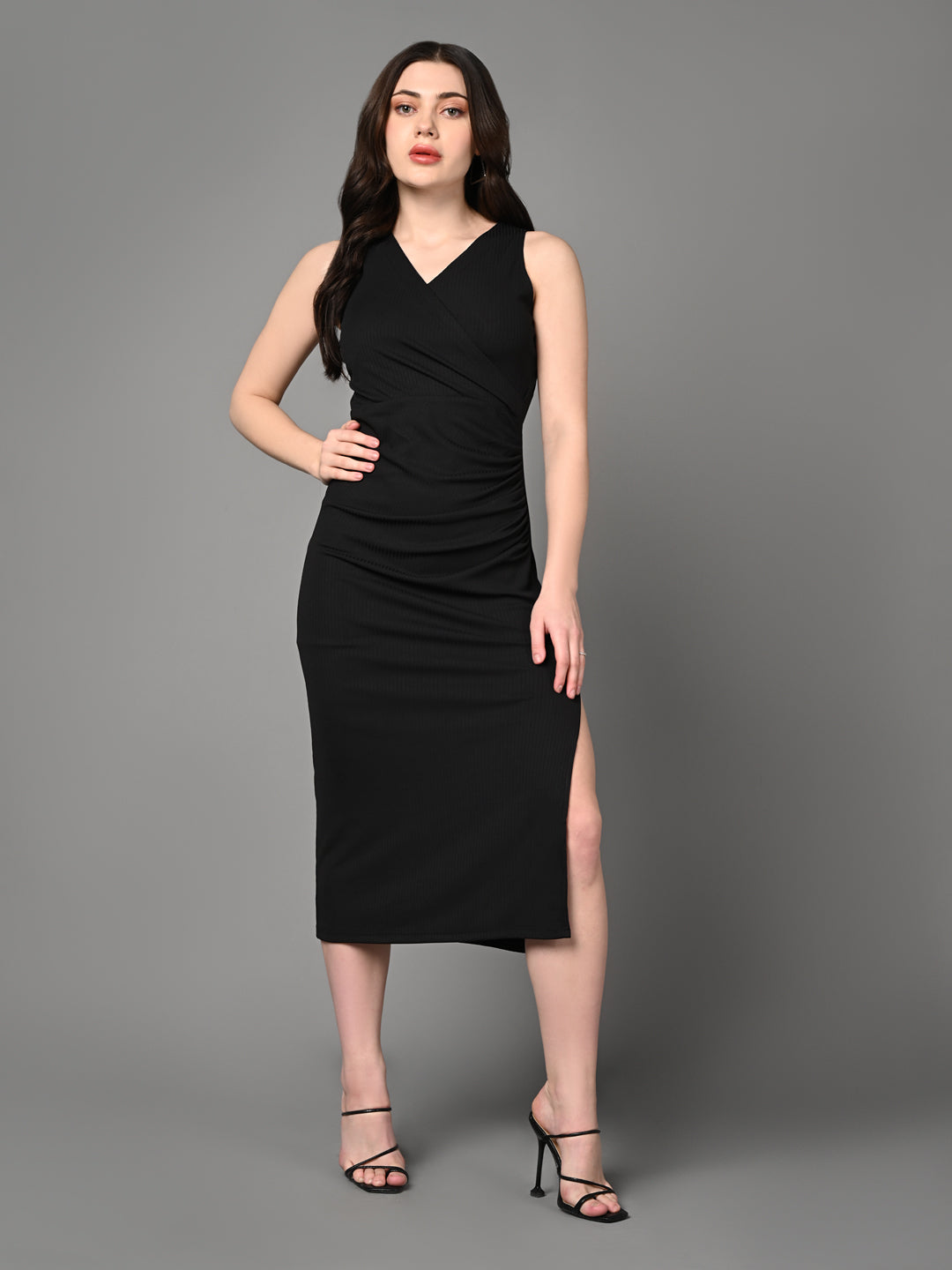 Fancy Black Fitted Sheath Midi Dress