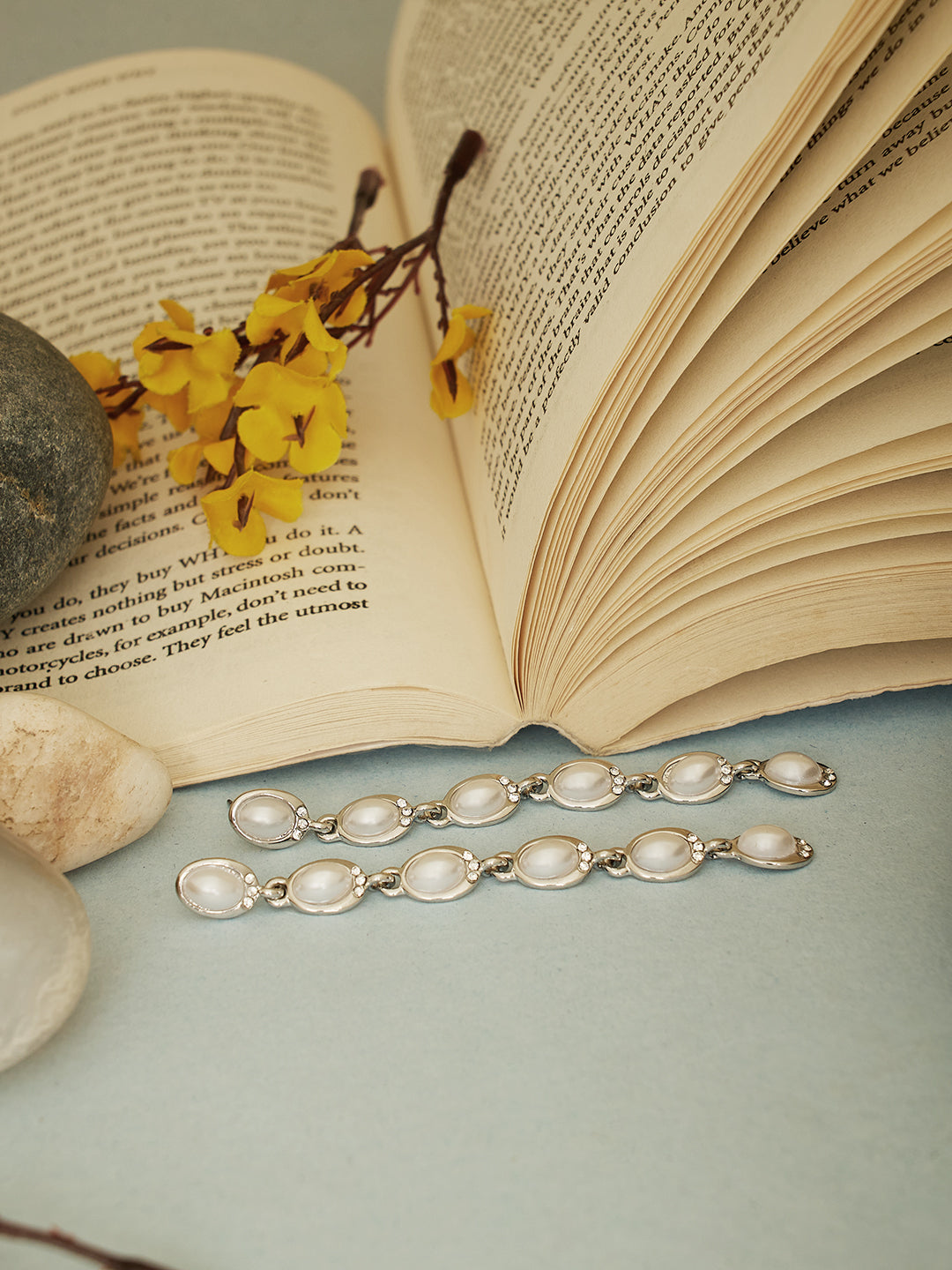 Women Silver Toned & Pearl Oval Drop Earrings