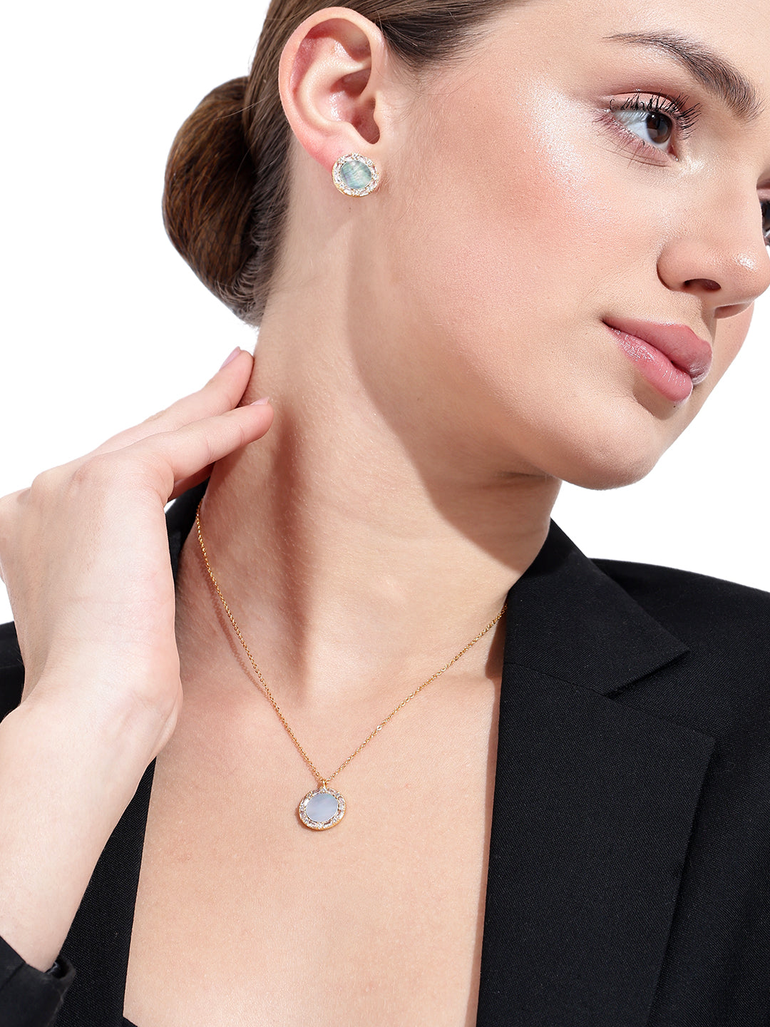 Women Green Opal Stone Gold Plated Necklace With Earrings