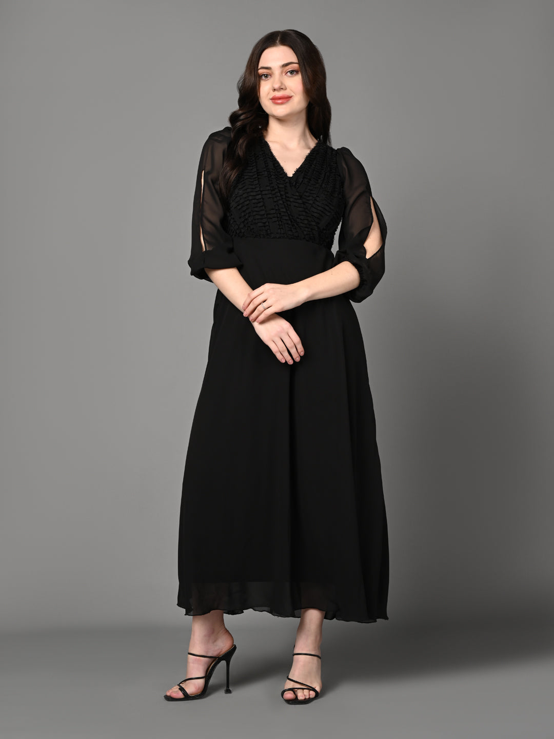 Fancy Black Flared Midi Dress