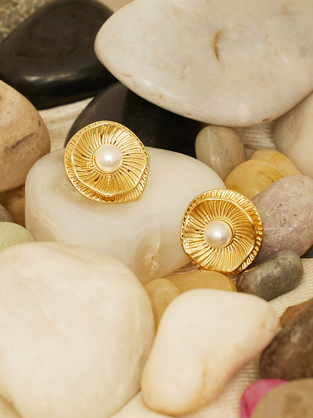 Women Gold Plated Pearls Ear Studs Earrings