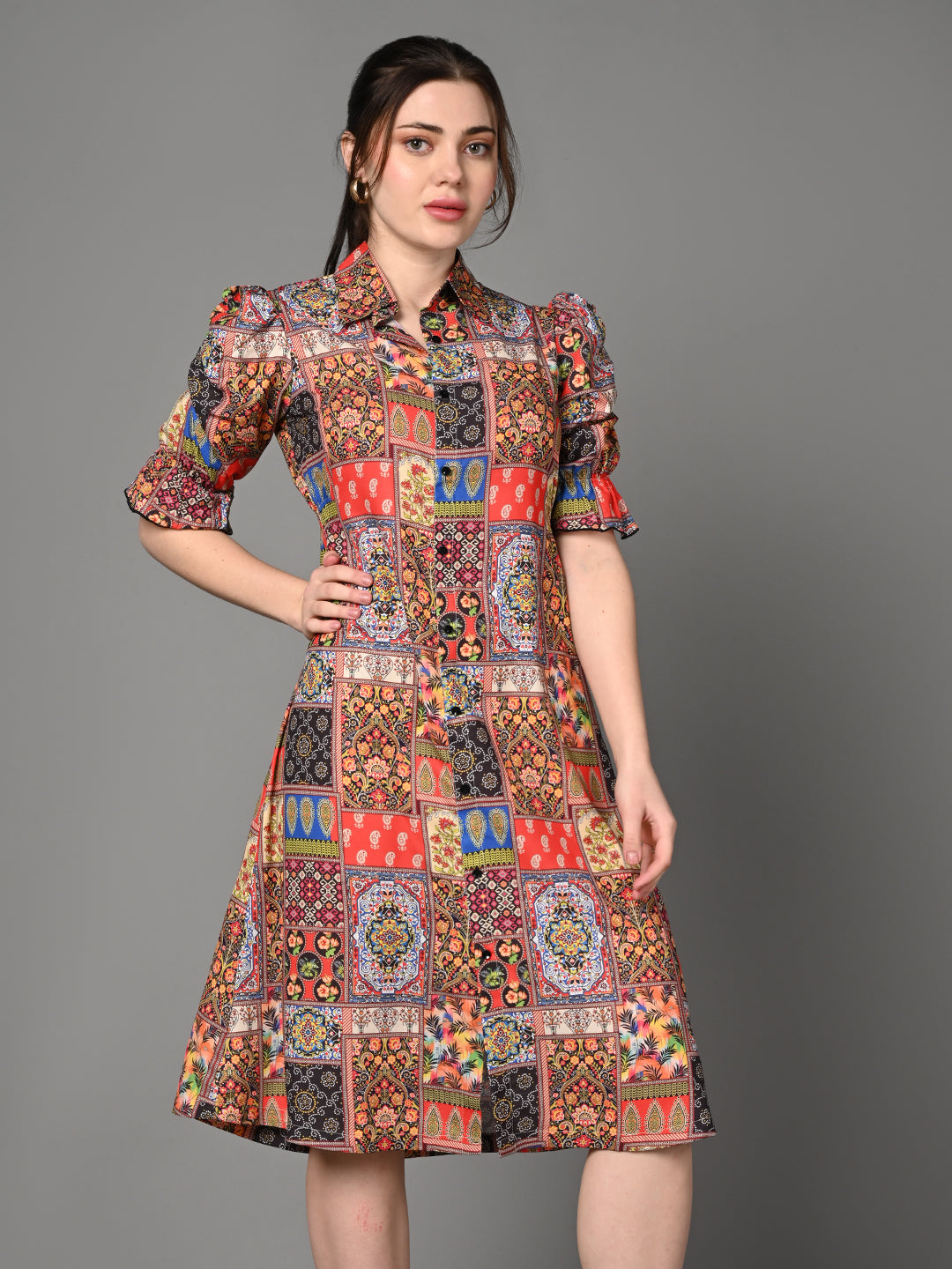 Stylish Printed Flared A - Line Dress