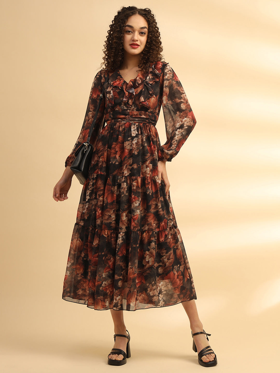 Floral Printed Flared Midi Dress