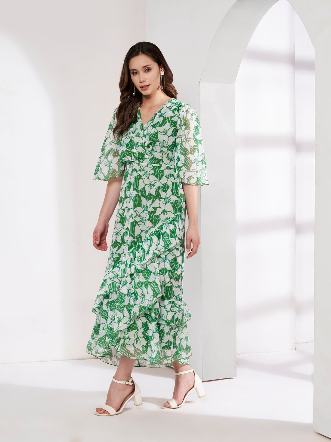 Printed Floral Green Dress