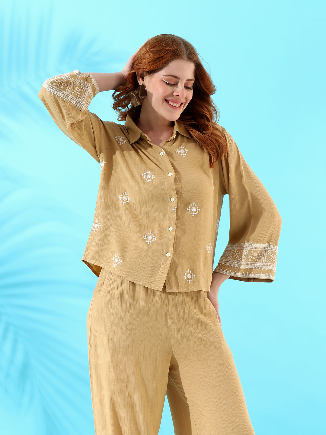 Embroidered Shirt Coord set