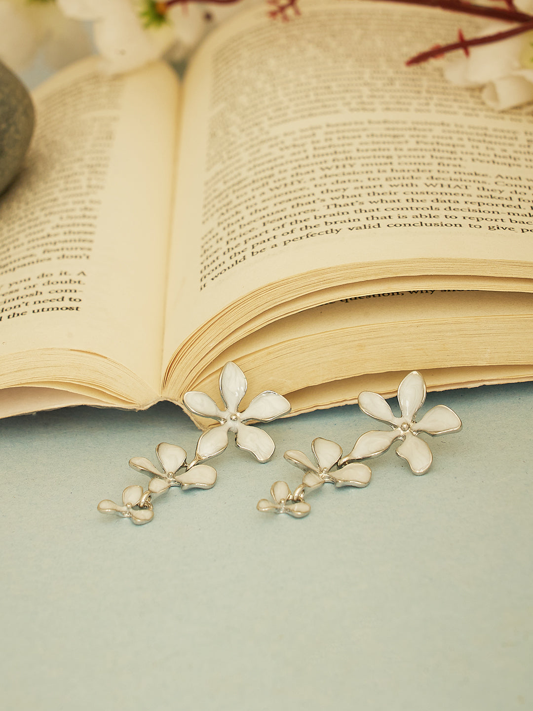 Women White Floral Drop Earrings