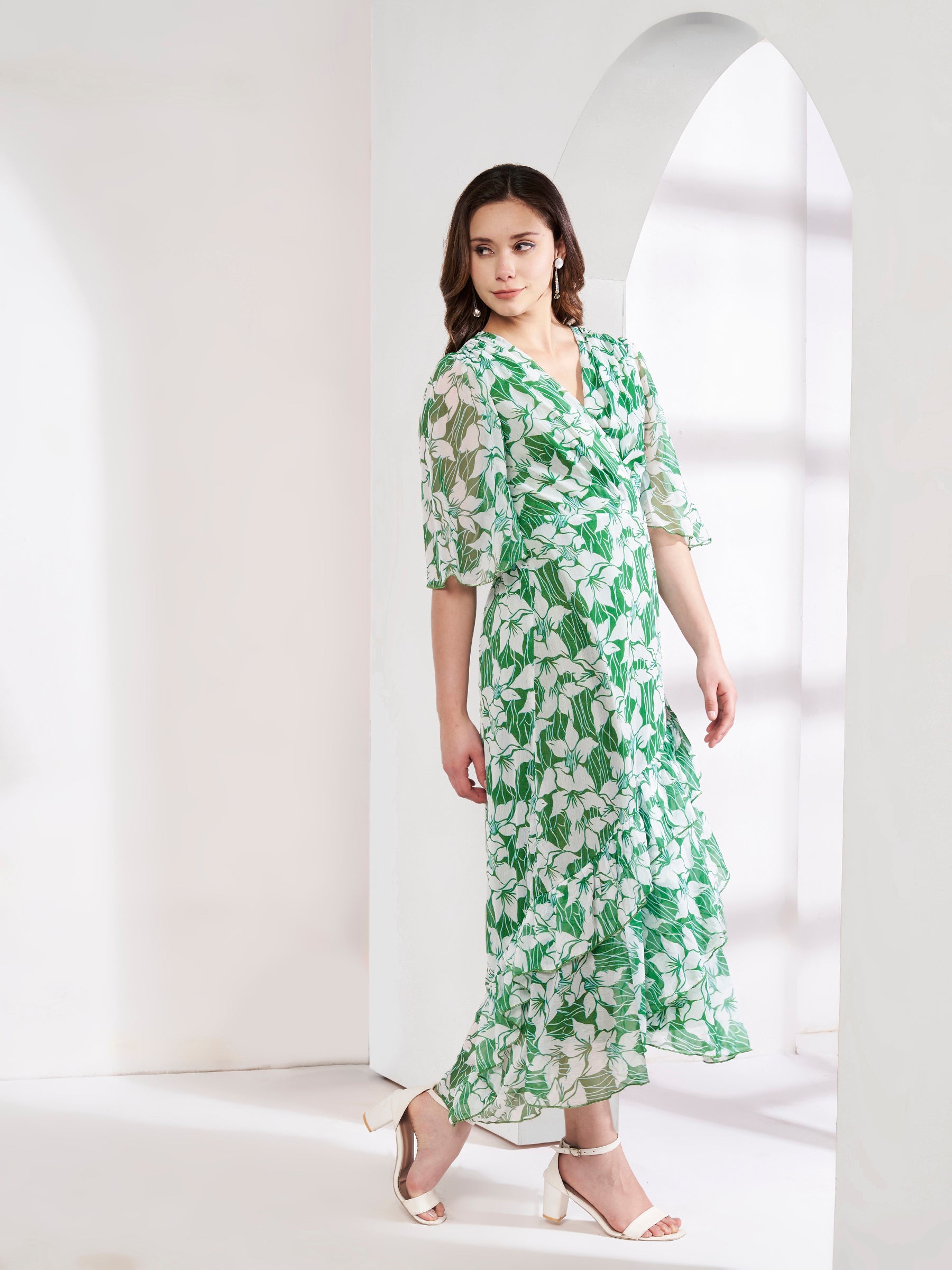 Printed Floral Green Dress